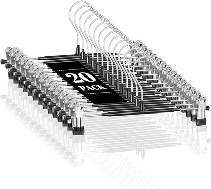 20 Pack 14Inch Heavy Duty Pants Skirt Hangers with Clips,Metal Trousers Hanger for Jeans Black Non Slip Women Shorts Hangers Saving Space Clothing Hanger for Adult,Men,Children,Kid,Baby