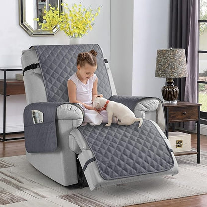 TAOCOCO Non-Slip Recliner Chair Cover Sofa Slipcover, Pet Cover for Small Recliner Chair with Elastic Straps, Washable Reclining Chair Cover Recliner Furniture Protector (23'' Small, Dark Grey)