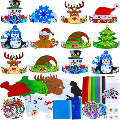 Winlyn 24 Sets Christmas Craft Kits Winter Crafts DIY Christmas Headbands Craft Kits Snowflake Christmas Tree Foam Stickers Arts and Crafts for Kids Holiday Home Classroom Art Activities Party Favors