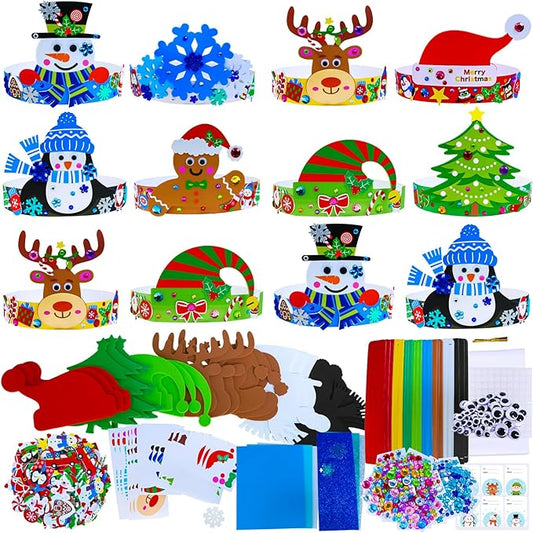 Winlyn 24 Sets Christmas Craft Kits Winter Crafts DIY Christmas Headbands Craft Kits Snowflake Christmas Tree Foam Stickers Arts and Crafts for Kids Holiday Home Classroom Art Activities Party Favors