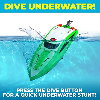 Force1 Velocity Green Fast RC Boat- Remote Control Boats for Adults and Kids, Underwater Speed Racing Mini RC Toy for Pools and Lakes, 2.4GHZ Transmitter, 2 Rechargeable Batteries, Low Battery Alert