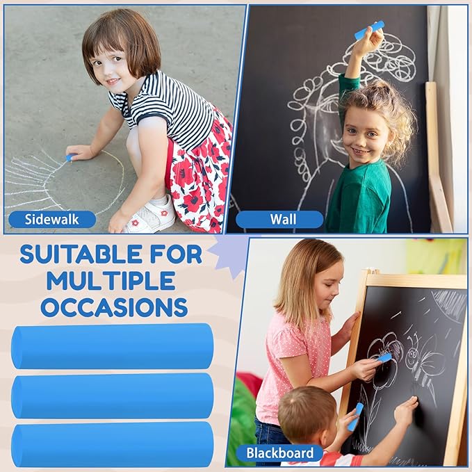 Fulmoon 40 Pcs Jumbo Sidewalk Chalk for Kids Outdoor Art Non Toxic Large Washable Street Chalk for Adults Drawing Painting Graffiti Classroom(Blue,Round Style)