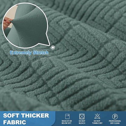 JIVINER 3 Piece Oversized Recliner Covers for Large Recliner with Pockets Stretch Jacquard Lazy Boy Reclining Couch Cover Soft Furniture Couch Protector with Elastic Bottom (1 Seater-XL, Pea Green)