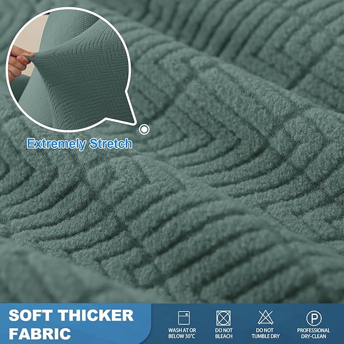 JIVINER 4 Pieces Recliner Loveseat Covers Stretch Recliner Sofa Slipcover with Elastic Bottom Jacquard Fitted Reclining Couch Cover Furniture Protector with Pockets (2 Seater, Pea Green)