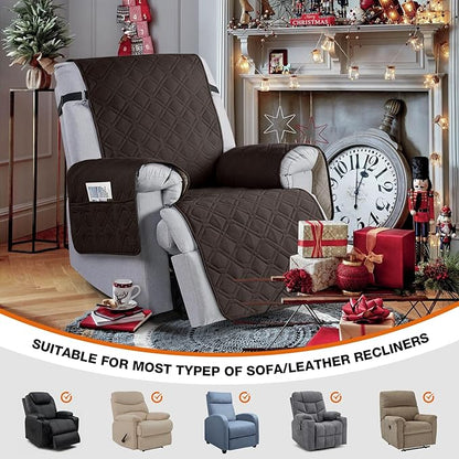 VANSOFY Waterproof Recliner Chair Covers, Recliner Cover Non-Slip Dog Chair Cover Furniture Protector Washable Slipcover with Pocket, Elastic Straps for Pets, Dogs(Chocolate, 23.6")