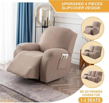 Genina Recliner Chair Covers, Stretch Reclining Chair Covers, Recliner Sofa Slipcovers Stripe Jacquard Lazy Couch Covers Furniture Protector Covers for Pet Kid (Taupe, 1 Seater)