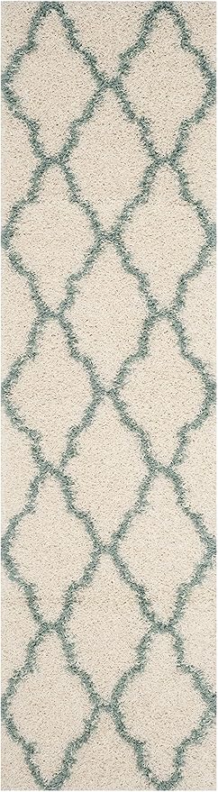 SAFAVIEH Dallas Shag Collection 2'3" x 8' Ivory / Seafoam SGDS257J Trellis Non-Shedding Living Room Bedroom Dining Room Entryway Plush 1.5-inch Thick Runner Rug