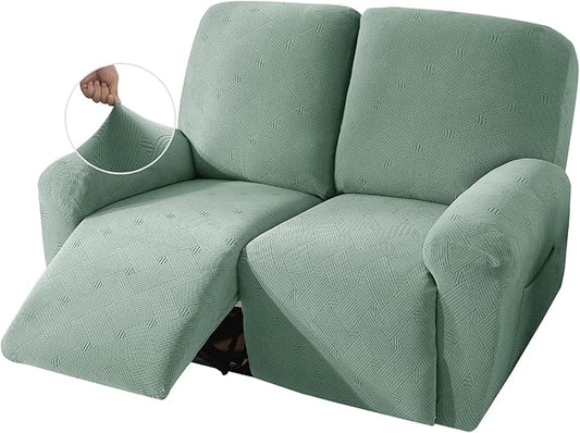 JIVINER Loveseat Recliner Covers, Jacquard 4 Piece Recliner Sofa Cover with Pockets Washable Lazy Boy Reclining Couch Protector with Elastic Bottom (Recliner Loveseat, Pea Green)