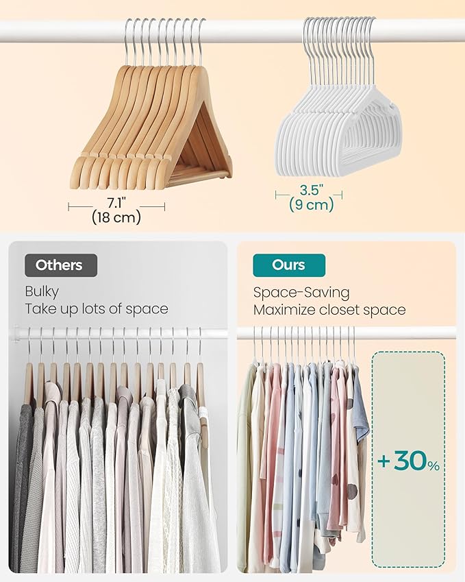 SONGMICS Baby Hangers 50 Pack, 11 x 6.9 Inches, Kids Hangers for Closet, Non-Slip Velvet Hangers, Childrens Hangers, Space-Saving Clothes Hangers, Wide Shoulder Notches, Cloud White UCRF037W01