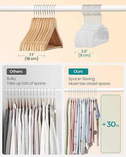 SONGMICS Baby Hangers 50 Pack, 11 x 6.9 Inches, Kids Hangers for Closet, Non-Slip Velvet Hangers, Childrens Hangers, Space-Saving Clothes Hangers, Wide Shoulder Notches, Cloud White UCRF037W01