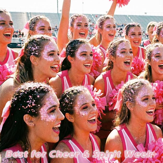 Pink Hair Glitter Stick,Cheer Body Face Glitter,Waterproof Singer Concert Music Festival Pink Out Accessories for Spirit Week,Halloween Shimmer Holographic Body Paint