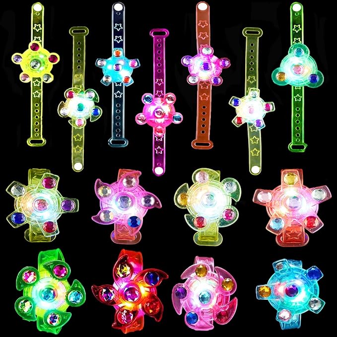 12pack LED Light Up Fidget Spinner Bracelets, Glow in The Dark Party Favors for Kids 4-8 8-12, Treasure Box Toys for Classroom, Birthday Gifts, Pinata Goodie Bags Stuffers