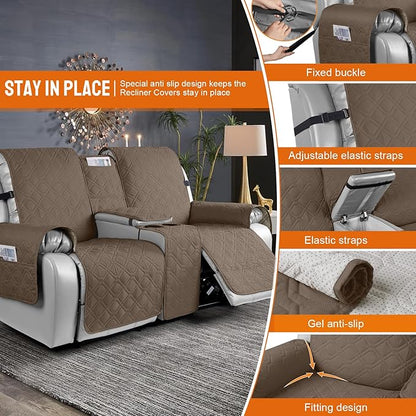 VANSOFY Loveseat Recliner Cover with Console 100% Waterproof Sofa Slipcovers Non-Slip Reclining Couch Cover Split Sofa Covers Furniture Protector for Pets, Dogs(Brown)