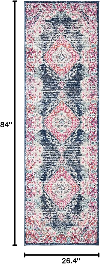 SAFAVIEH Evoke Collection 2'2" x 7' Navy / Fuchsia EVK250N Oriental Medallion Distressed Non-Shedding Living Room Entryway Foyer Hallway Bedroom Runner Rug