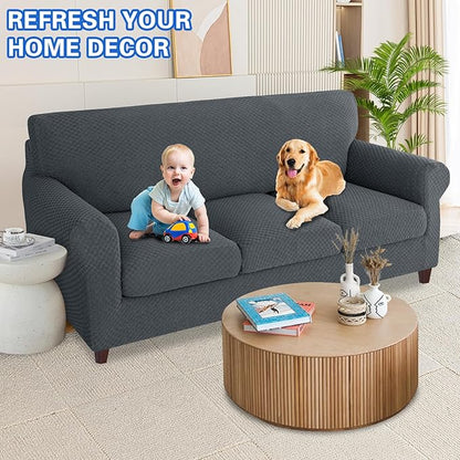 MAXIJIN 4 Piece Couch Covers for 3 Cushion Couch Super Stretch Non Slip Couch Cover for Dogs Pet Friendly Elastic Jacquard Furniture Protector Sofa Slipcovers (Sofa, Dark Gray)