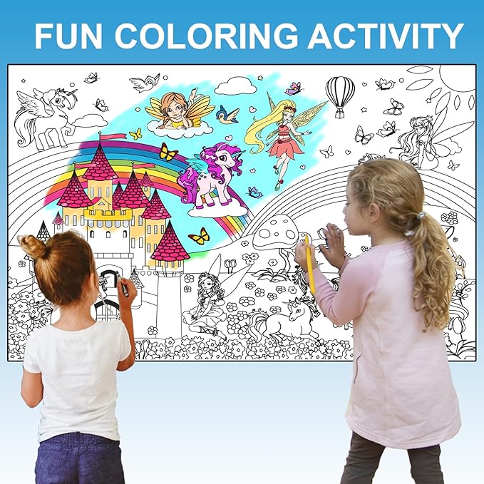 ALEX Art Giant Coloring Poster Unicorn and Fairy - Wall Coloring Posters for Kids - Large Coloring Poster to Color - Jumbo Coloring Sheets Floor Size - Huge Coloring - Big Coloring Pages