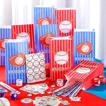 Jenaai 130 Pcs Baseball Party Favors Includes Baseballs Slap Bracelets Party Gift Bags Silicone Keychain Baseball Tattoo Baseball Stickers for Baseball Themed Sports Party Favors for Kids Students