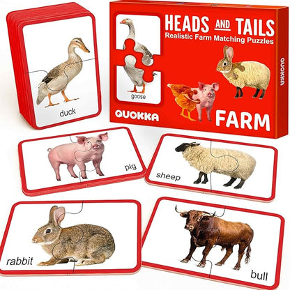 QUOKKA Toddler Puzzles Ages 2-4 – 100% Self-Correcting 16 Realistic Matching Farm Animals – Educational Toddler Puzzles Ages 1-3 with 32 Pieces - Memory Matching Games for 3-5 Years Old Boys and Girls