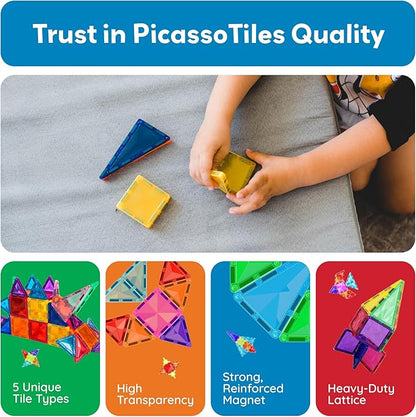 PicassoTiles 80 Piece Mini Size Magnetic Tiles Sensory Magnet Toys Diamond Series Construction Building Blocks Set STEM Learning Travel Size Educational Toy for Kids Boys Girls Toddlers Age 3+ PTM80
