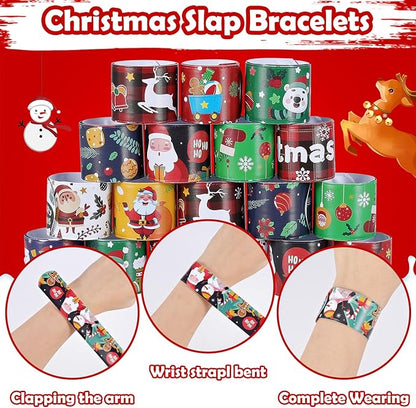 Christmas Slap Bracelets for Kids - 36 PCS Bulk Xmas Snap Bracelets Christmas Stocking Stuffers Goodie Bag Stuffers Santa Christmas Party Favors Supplies Decorations Classrooom Prizes for Girls Boys