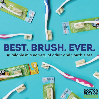 MOUTHWATCHERS Extra Soft Kids Toothbrush, Manual Flossing Toothbrushes, Ultra Clean, Pink Childrens Toothbrush, Good for Sensitive Teeth and Gums, by Dr. Plotka's