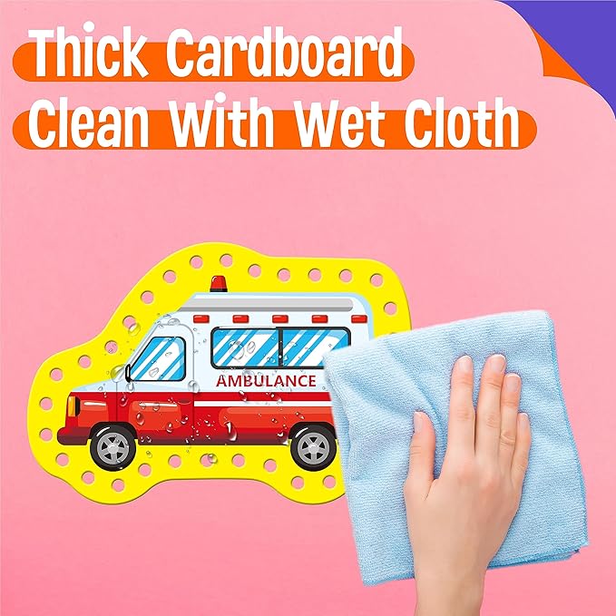 9 Pieces Kids Lacing Cards, Double Sided Sewing Cards in 9 Vehicle Cards with 9 Colorful Laces, Imagination Development Lacing Toys Games for Children Educational and Learning Activity