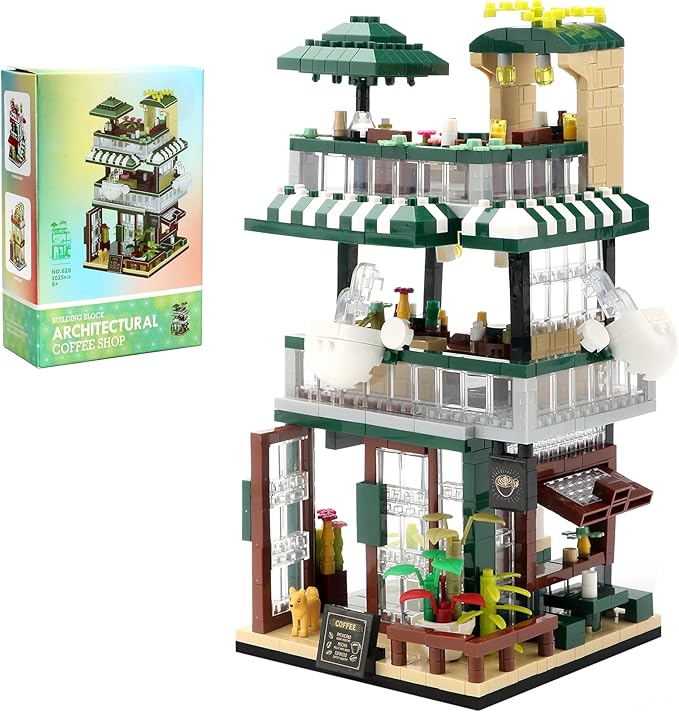 Street View Mini Building Blocks Coffee House Shop Store Building Kit Simulation Construction Educational Creative Toy for Boys Girls Age 8+ 1025 pcs