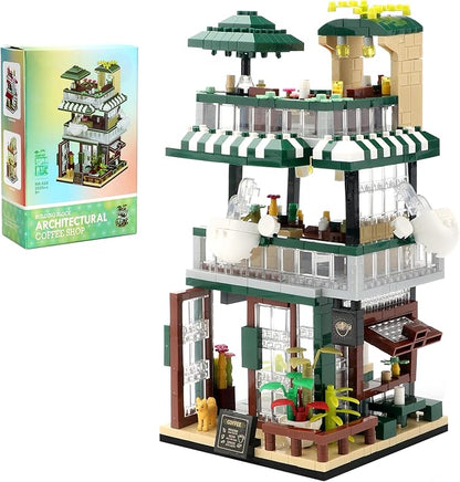 Street View Mini Building Blocks Coffee House Shop Store Building Kit Simulation Construction Educational Creative Toy for Boys Girls Age 8+ 1025 pcs