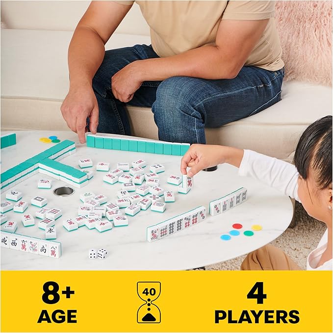 Spin Master Games Legacy Deluxe Mah Jong Classic Game with Two-Toned Tiles and Lined Wood Storage Case, Family Game for 4 Players Ages 8 and up