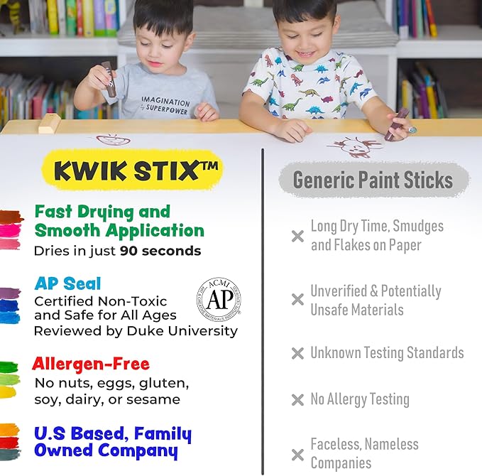 Kwik Stix Solid Tempera Paint Sticks – 12 Pack of Purple – Same Color Washable, Quick Dry (90 Seconds), ASTM Certified, Non-Toxic, Allergen-Free Kids & Toddler Art Supplies for Home, School & Crafts