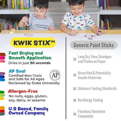 Kwik Stix Solid Tempera Paint Sticks, 96 Colors, Washable Paint Sticks for Kids, Super Quick Drying, Non-Toxic, Allergen Free, Assorted Pack of Classic Colors, Ideal for Kids and Toddlers