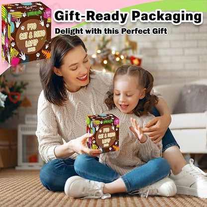 FUNZBO 2Pcs Paint Your Own Dinosaur & Cat Lamp Kit - Arts and Crafts for Kids Teens Adults, Art Supplies Painting Kits for Kids, Toys for Girls Boys Halloween Birthday Gift Ages 3+