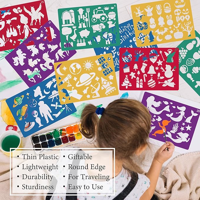 30pcs Drawing Stencils, Plastic Kids Stencils for Drawing with 450+ Shapes, Great Birthday Christmas Gift for Kids