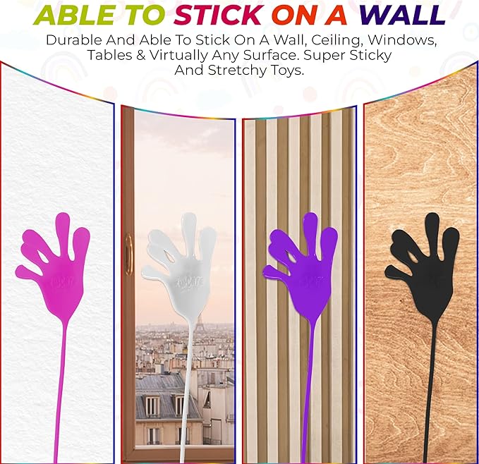 Jumbo Giant Sticky Hands, 13-in Total Length (4 Pack Assorted) Mega Large Fun Stretchy Silly String Toy for Kid Adult, Stress Anxiety ADHD Relief, Party Favors, Birthday Gift, Classroom Prizes