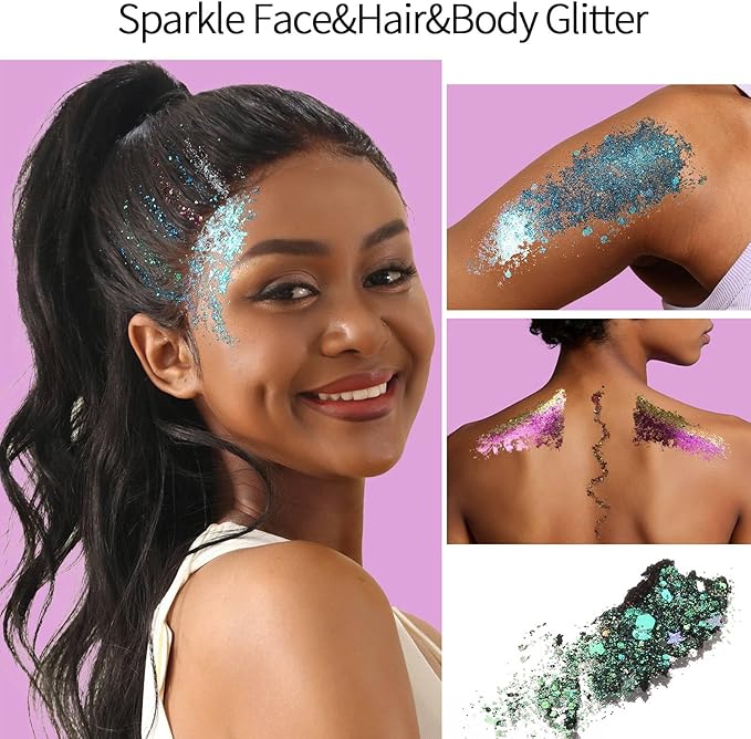 FANDAMEI 40 Colors Face Glitter, Face Paint Glitter Gel - Face Glitter for Women Girls, No Glue Needed, Multi-Purpose Glitter Makeup for Hair Face Body Halloween Rave Carnival