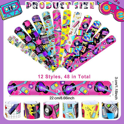 Viicoor Retro 48PCS Slap Bracelets Snap Bracelet 70s 80s 90s Wrisrtband School Prizes Exchanging Gifts
