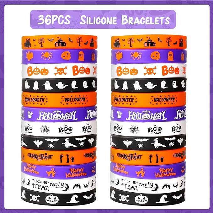 MGparty Halloween Party Favors, 72Pcs Slap Bracelets Rubber Wristbands Halloween Toys for Kids Halloween Party Supplies Decorations Treat Bags Gifts Goodie Bags Filler