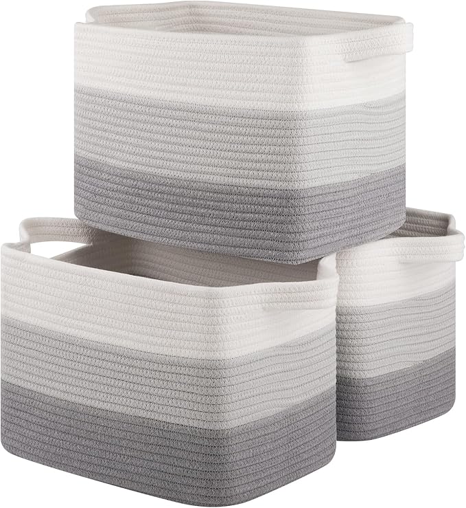 OIASKET Storage Basket for Organizing, Woven Baskets for Storage, Rectangle Decorative Baskets for Shleves, Closet, Toys, Books, Nursery Organizer Bins - Pack of 3 (Gradient Gray, 13"x9.85"x8.7")