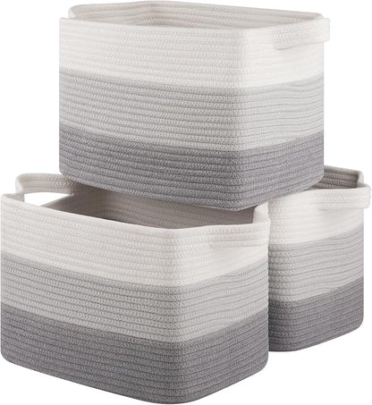 OIASKET Storage Basket for Organizing, Woven Baskets for Storage, Rectangle Decorative Baskets for Shleves, Closet, Toys, Books, Nursery Organizer Bins - Pack of 3 (Gradient Gray, 15.75"x11.8"x9.85")