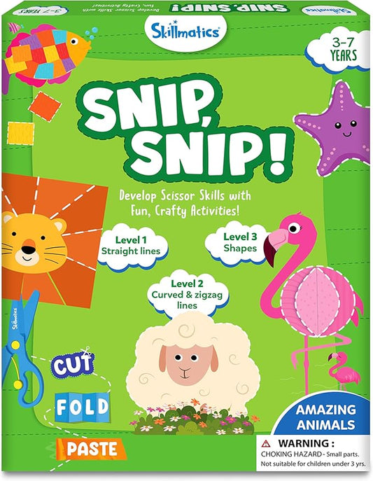 Skillmatics Art & Craft Activity Kit - Snip, Snip Animals, Develop Scissor Skills, Child Safe, TikTok Viral Sensation, Fun & Creative, Gifts for Girls & Boys Ages 3, 4, 5, 6, 7