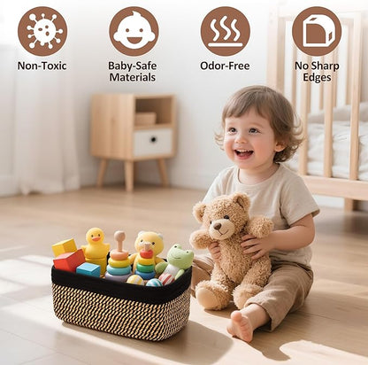 5-Pack Small Woven Rope Storage Baskets – 2 Sizes Organizer Bins for Closet, Shelf, Bookshelf, Nursery, Changing Table, Fabric Cube Boxes, Rectangular Shallow Bins for Bathroom, Toy & Home