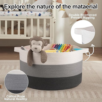 OIAHOMY 90L Blanket Basket for Living Room, Large Basket 23" x 23" x 13" with Handle, Laundry Hamper for Blankets, Pillows, Toy Storage for Kids, Dogs - Gardient Dark Grey