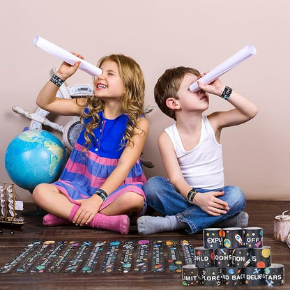 144 Pieces Space Slap Bracelets Astronaut Planet Rocket Space Ship Wristbands Bracelets Fun Words Printed Slap Bracelets Wristband for Party Favor Gifts School Classroom Prize Exchange,12 Styles
