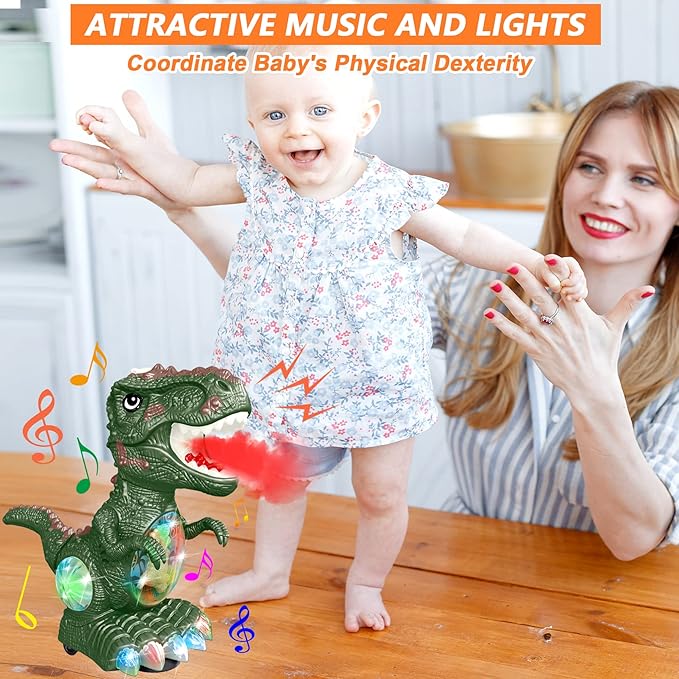 Dinosaur Toys for 3 Year Old Boy,Roar Music and Lights Toddler Toy for Boys Girls Age 3-4,Moving Dino Baby Toy with 1 Wheel,Electric Dinosaur Toy for Kids 3-5,Easter Christmas Birthday Gifts