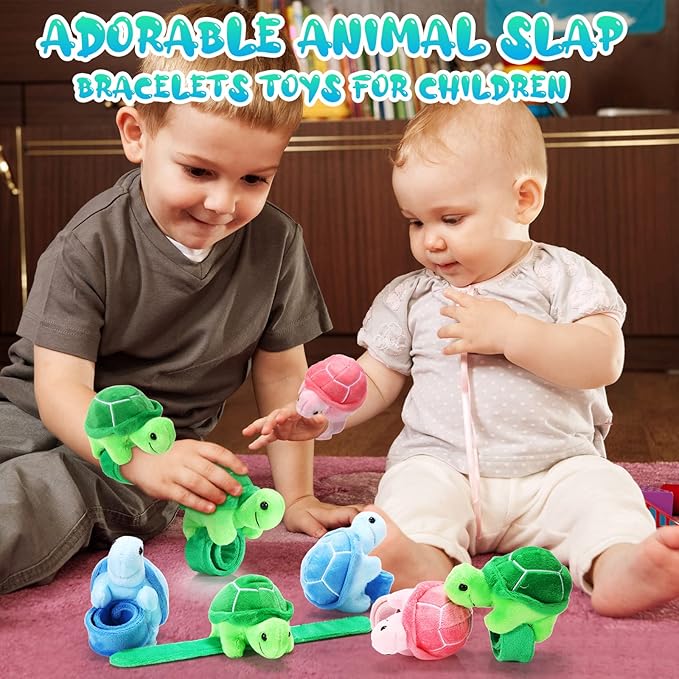 Lenwen 15 Pcs Stuffed Turtle Slap Bracelets Bulk Adorable Plush Turtle Stuffed Animals Slap Bracelets for Birthday Sea Party Favors Decor Goodie Bag Stuffers(Cute)