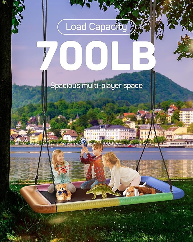 60" Tree Swing, 700lbs Capacity Rectangle Platform Swing, Waterproof & Durable, Adjustable Hanging Straps for Outdoor & Indoor Use, Suitable for Kids & Adults-Multicolor
