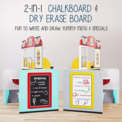 Lil' Jumbl Double-Sided Restaurant Playset for Kids, Wooden Pretend Diner Set, Kitchen Set with Cash Register, Burners, Faucet & Dispenser are Battery Operated and Make Realistic Sound & Light