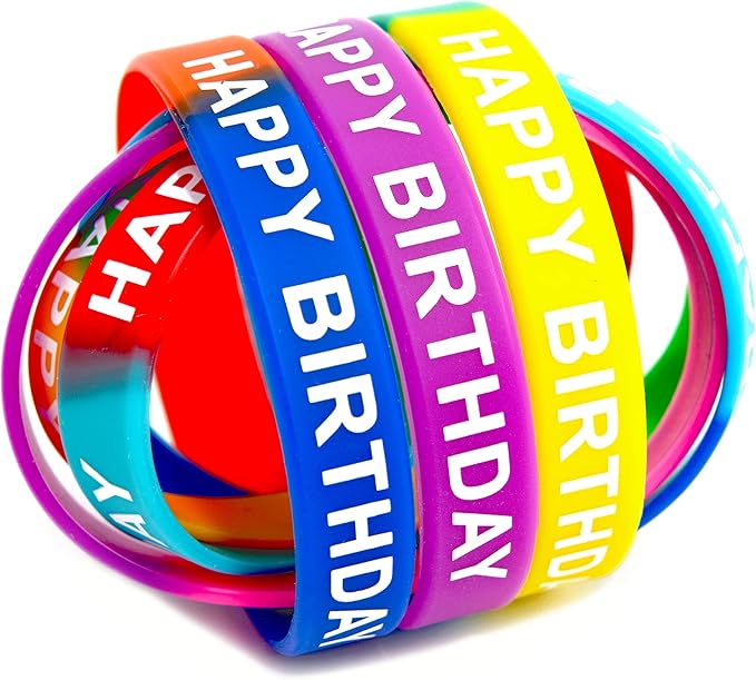 66 Pieces Birthday Rubber Bracelets(22 Styles),Colored Birthday Wristbands for Birthday Party Favors,Stretch Birthday Rubber Wristbands for Birthday Party Supplies