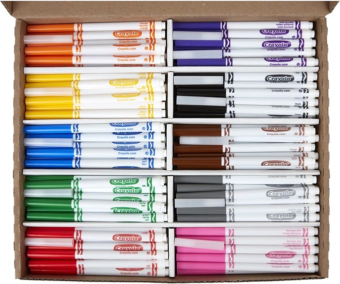 Crayola Fine Line Markers Classpack (200ct), Markers for Kids, Teacher Classroom Must Have, Back to School, Bulk Markers For School