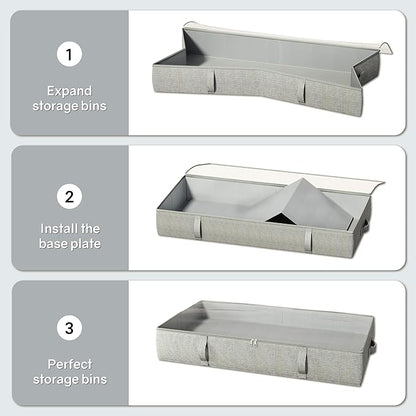 TidyCorner 2-Pack Under Bed Storage Containers, 8 Inches Tall Underbed Clothes Storage Organizer Bin with Sturdy Sidewalls/Bottom, Under the Bed Storage Bags 2 Storage Bins, Light Grey